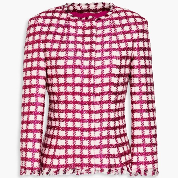💕HP💕Oscar de la Renta metallic checked wool blend jacket - Picture 2 of 10